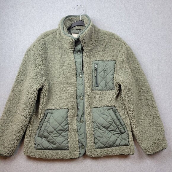 Bagatelle Teddy Jacket Womens Medium Green Quilted Pockets Snap Front - Picture 1 of 13